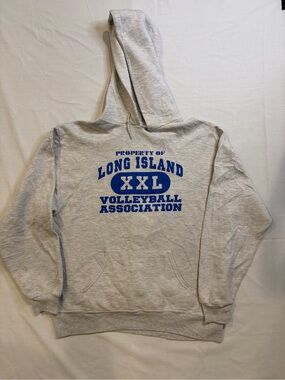Jerzees Gray Hoodie with Blue Long Island Volleyball Graphic